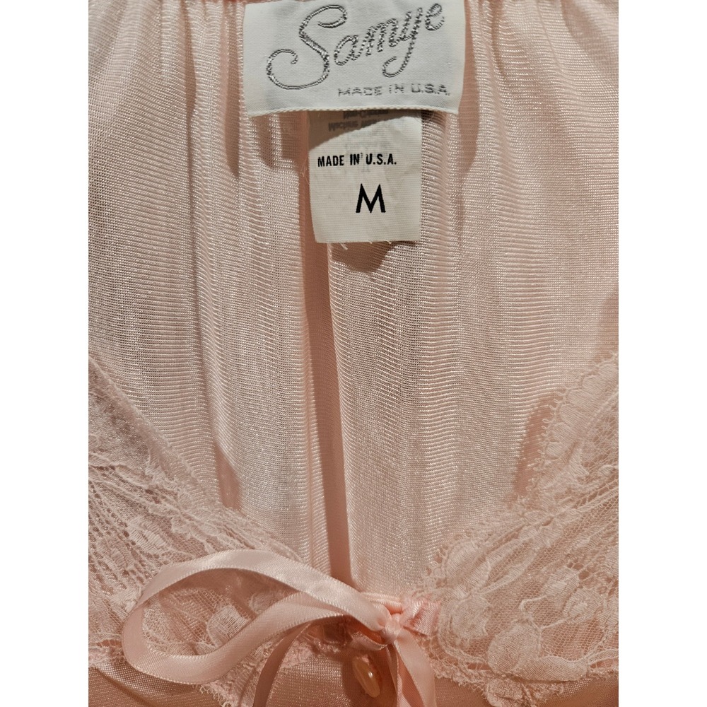 Vintage Samye Robe Lingerie Pink Lace Trim Bow Accent‎ M Medium Nightgown - Picture 2 of 6